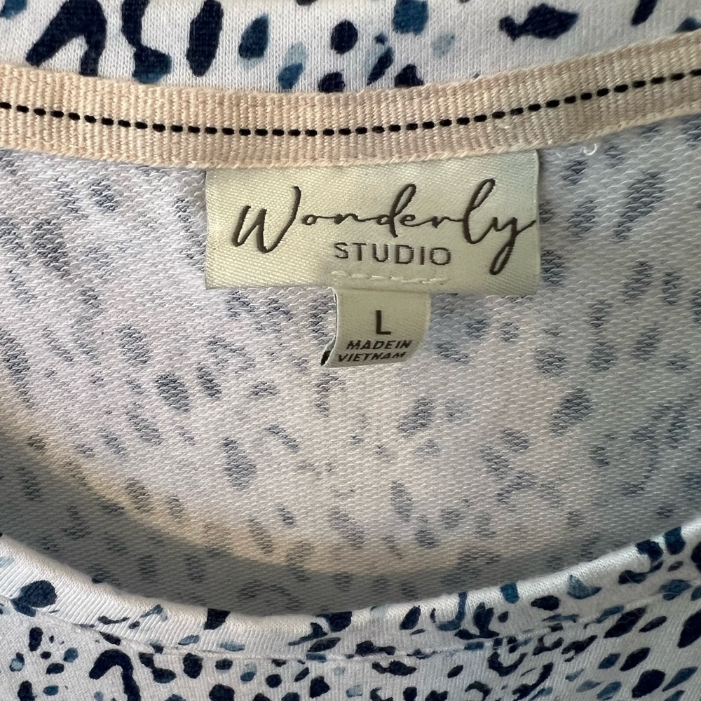 Wonderly Studio White with Navy and Teal Speckle Print Sleeveless Dress- M - Picture 4 of 8
